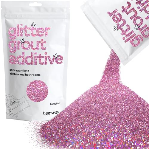 Hemway Glitter Grout Additive - Rose Pink Holographic | Microfine Flakes for Adding Sparkle to Old & New Kitchen & Bathroom Tiles | Enhance Your Indoor Grouting Projects with a Sparkly Effect | 100 g