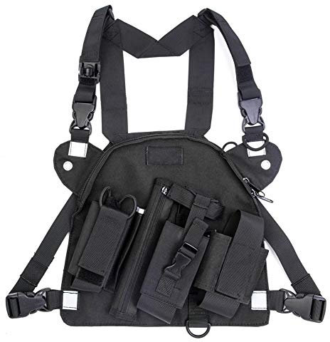 Asudaro Radio Brustgurt, Radio Walkie Talkie Brusttasche Harness Weste, Funksprechanlage Pack Rucksack Zwei-Wege-Radios Tragetasche Zubehörhalter für Laufsport Radsport Wandern Camping Schwarz
