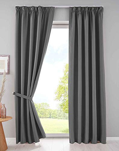 Gardinenbox 2er Set Verdunkelungsvorhänge Blickdicht »Newyork« verdeckte Schlaufen Dunkelgrau HxB 225x140 cm Thermo-Gardine Blackout schalldämmend ÖKOTEX Kräuselband, 202020610-2