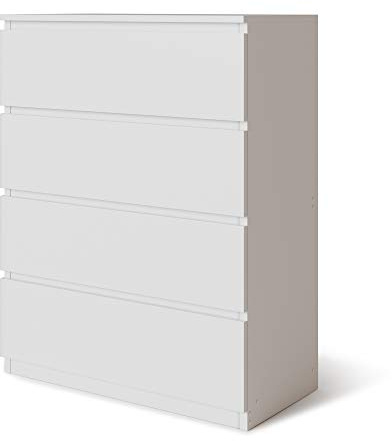 URBNLIVING Skagen Commode moderne à 4 ou 5 tiroirs en bois sans poignée pour chambre à coucher (blanc + blanc, 4 tiroirs)