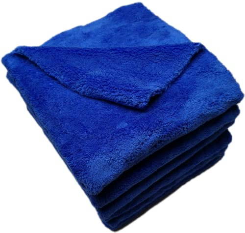 SOFTBATFY Plush Edgeless Microfiber Towels Cloth for Cars, Car Drying Wash Detailing Buffing Polishing Towel, 500 GSM 6 Pack 16 x 16inches (Blue)