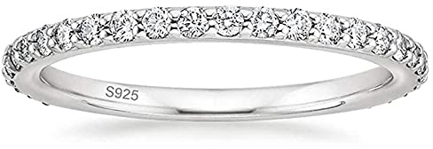Zakk Eternity Ring Damen Silber 925 Zirkonia Volle Ewigkeitsringe Vorsteckring Schmal Verlobungsringe Eheringe Trauringe Memoire Ringe 2mm Gold Rosegold (Silber,63 (20.1))