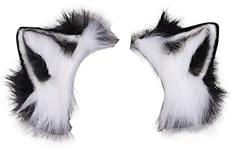 VIGVAN Kawaii Fuchs Katzen Ohren Haarband Haarnadel Katzen Cosplay (Schwarz Weiß Haarnadel)