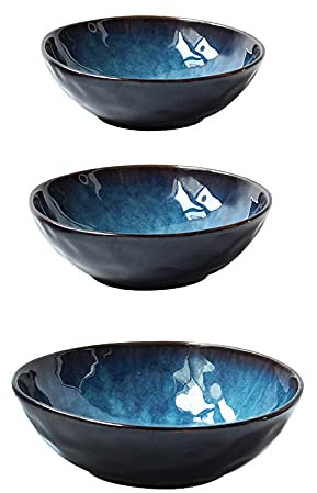 Plato de postre de 3 tamaños de gres con aspecto vintage de cerámica azul vajilla postre plato de ensalada/fruta/bocado