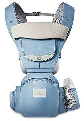 SONARIN Multifunktions 3-in-1 Babytrage mit Hüftsitz,Reine Baumwolle 3D Air Mesh Atmungsaktive Babytrage für Baby 0-36 Monate,Ergonomisch,Einstellbar,Alle Positionen,Bis zu 30 KG(Blau)