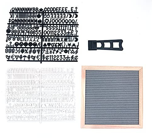 CENPEK Quadratische Buchstabentafel aus Filz, 25,4 x 25,4 cm, inkl. 350 weiße Kunststoff-Buchstaben, Staffelei und Kordelzugbeutel, Stecktafeln mit Buchstaben