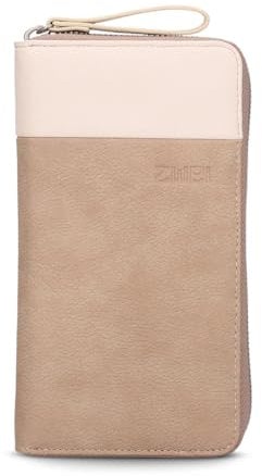 Zwei Damen Geldbörse Eva EV2 langes Portemonnaie 15 Kartenfächer, Sichtfach, 2 Scheinfächer, Geldbeutel mit Münzfach & umlaufenden Reißverschluss, weiches Kunstleder in Bicolor (Nubuk-Baileys)
