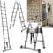 Multi-Purpose 12.5FT/ 3.8M Stainless Steel Ladder with Stabiliser Bar, Telescoping Combination Ladder 2 Sections Extendable Foldable Portable Ladders A-frame Ladder(1.9M+1.9M)