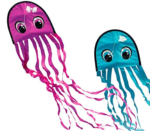 CIM Oktopus Drachen - Draki Lilly & Pacifik Set - Einleiner für Kinder ab 3 Jahren - Abmessung: 25x160cm - inkl. Drachenschnur