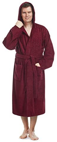 Arus Herren Bademantel mit Kapuze, wadenlang oder knöchellang, 100% Baumwolle (380 g/m²) Frottee OEKO-TEX® Zertifiziert