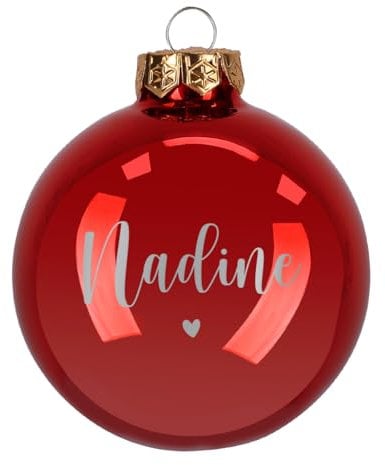 Herz & Heim® Weihnachtskugel aus Glas mit persönlicher Gravur/Rot oder Weiß/Matt oder Hochglanz/Ø 8 oder 10 cm/Verschiedene Motive Ø 10 cm, Rot Hochglanz, mit Herz