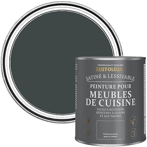 Rust-Oleum Black Scrubbable Kitchen Cupboard Paint in Satin Finish - Black Sand 750ml