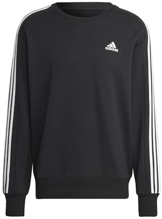 adidas Uomo Essentials French Terry 3-Stripes Sweatshirt, Black, XL
