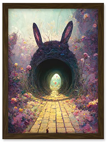 Doppelganger33 LTD Down The Rabbit Hole Alice In Wonderland Easter Bunny Tunnel Artwork Framed Wall Art Print A4