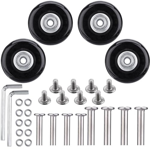 NONMON 4 Stück 45 x 18 mm Ersatz Rollen mit Kugellager Kits Gummi Metall für Gepäck-Koffer Trolley Hartschalenk ffer Schwarz