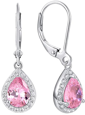 YL Damen Ohrhänger 925 Sterling Silber Oktober Geburtsstein Turmaline Rosa Oval Tropfen Ohrringe