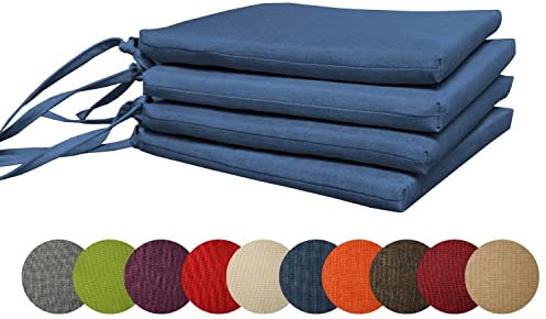 chilly pilley 4X Gartenkissen Stuhlkissen Set Gartenstühle Stuhlauflage Sitzkissen Sitzpolster Auflage Gartensitzkissen Garten Kissen (4er Set, Blau)