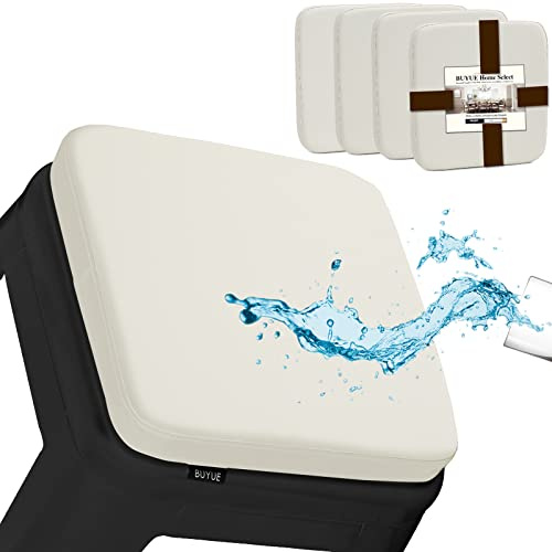 BUYUE Enhanced Anti-Rutsch Magnetic Bar Hocker Kissen Set von 4, Luxus PU-Leder wasserdicht kleine Sitzkissen für Café Bistro stapelbar Metallhocker (Quadrat, Off-White, 4)