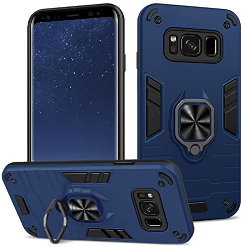 Btstring Hülle für Samsung Galaxy S8, Militär Standard Stoßfest Handyhülle Case Hybrid Metall Ring Halter Schutzhülle Handy Hüllen Cover- Blau