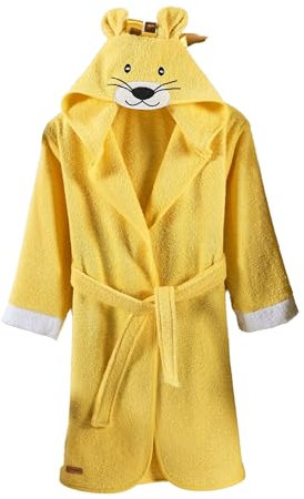 ELY PARKER Peignoir Enfant Garçon, Serviette de Bain en Coton Turc avec Capuche, Lion, Jaune (13-14 Ans), Ultra Doux, Absorbant, Confortable, Épais