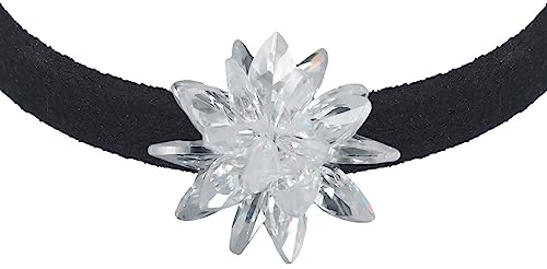 Yumilok Kette Damen Halskette Collier 925 Sterling Silber Choker Eisblume Lederseil schwarz für Frauen Geburtstags Muttertag