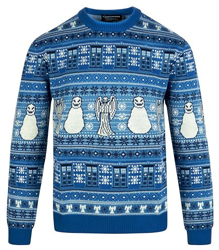 Pull-Over Noël Docteur Who Taille L - Cadeau pour Hommes et Femmes - Tardis, Anges Pleureurs - Dr Who