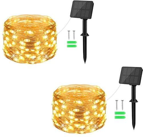 Gcstnn Lot de 2 Guirlande Lumineuse Exterieure, 5M 50LED Guirlande Solaire 8 Modes IP65 Étanche Solaire Lumineuse Decoration pour Jardin, Patio, Chambre, Balcon, Mariage, Fête, Noël (Blanc Chaud)