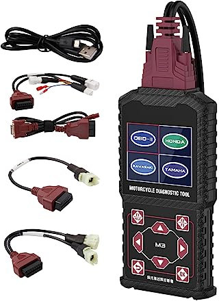 QPKING Motorrad System Diagnosetest Messgeräte OBDII Motorrad Fehlercodeleser Scanner Passend Kompatibel für Yamaha 2/3/4P, Kawasaki 4-6P, Honda 4P, OBDII