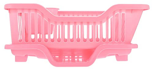 Kichvoe 1 Set Plastic Dish Drying Rack with Cutlery Holder Water Spout Tableware Rack Kitchen Dish Drainer Dinnerware Basket for Counter Cabinet Pink