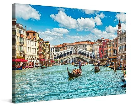 PICANOVA – Cuadro sobre Lienzo 60x40cm Puente de Rialto Venecia – Imagen Impresión Montado sobre Marco De Madera – Cuadro Decoración Moderno Para Salón o Dormitorio