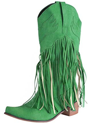 Stivali Alti Donna Invernali Frange Stivali Texani Vintage Camoscio Stivaletti con Tacco Pelle Stivali Equitazione Anfibi Western Stivali Cowboy Camperos Texani Alti Biker