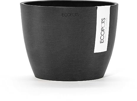 Ecopots Blumentopf Stockholm Dunkel Grau - Durchmesser Ø 23 cm rund groß - Pflanzentopf aus Recycling Kunststoff - Übertopf modern für Indoor und Outdoor