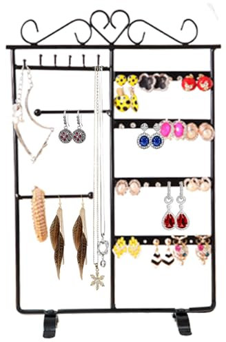 Schmuckständer, 32 Löcher 6 Haken Metall Schwarz Ohrringständer, Kreativer Schmuckständer Ohrringhalter zum Aufhängen Ohrringen, Halsketten, Armbändern, Schmuck Kettenständer Schmuckaufbewahrung