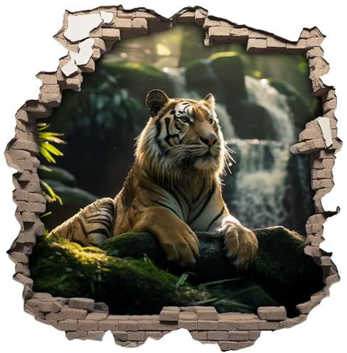 Samunshi® Wanddeko Wandriss mit Tiger Fenster in andere Welt Portal Wallart Wandtattoo für Wohnzimmer Küche Wandaufkleber Wandsticker 70x70cm