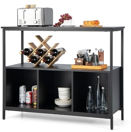 GOPLUS Sideboard Küche, Buffetschrank mit Ablagen & erhöhten Metallbeinen, Küchenschrank Aufbewahrungsschrank für Wohnzimmer, Esszimmer (Schwarz)