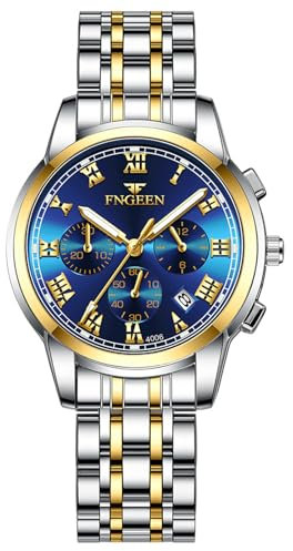 Avaner Uhren Damen Kalender Leuchtend: Edelstahl Paar Armbanduhren wasserdichte Damenuhr Herrenuhr mit Römische Skala Zifferblatt Quarz Uhr für Freizeit und Business