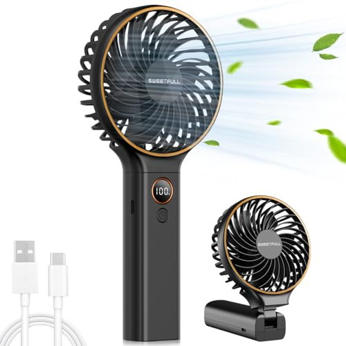 NIUAWASA Handventilator, Tragbarer 5000mAh-Lüfter Mini-Ventilator Kleiner Ventilator mit Notstromversorgung Tischventilator Handventilator Wiederaufladbarer Elektrischer Ventilator (Schwarz)