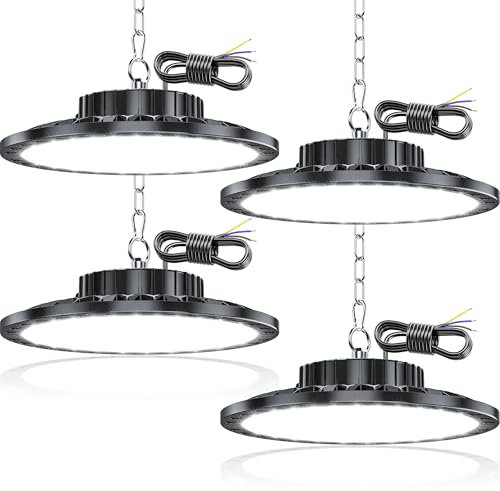 TASINUO UFO LED Lámpara de Alta Bahía 100W 4PCS, 10000LM Focos Led Interior Techo, 7000K Blanco Frío, IP65 Impermeable LED Industrial para Garaje, Almacén, Oficina, Taller