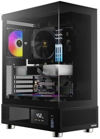 GAMDIAS ATLAS E1 Gaming ATX Mid Tower Computer PC Case, Customizable Digital Monitor w/ Software, 3 x 120mm ARGB Fans, Panoramic Tempered Glass Display, Perforated Airflow Vent PSU Chamber, Black