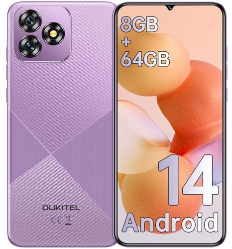 OUKITEL C53 Smartphone 2025, 6.6 HD+ Smartphone Android 14, 8GB+64GB/1TB Telefono Cellulare, 4300mAh Cellulari, 13MP+5MP Telefoni, 4G Dual SIM/Nano+Nano+TF/GPS/OTG/Tipo-C, Viola