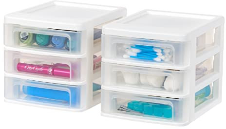 Iris Ohyama, Tour de Rangement Plastique, 3 Petits Tiroirs, Lot de 2, Blanc, Ouverture Facile, Format B6, Meuble, Organisateur, pour Bureau, Fournitures Scolaires, Papeterie, sans BPA, CDD-XS3