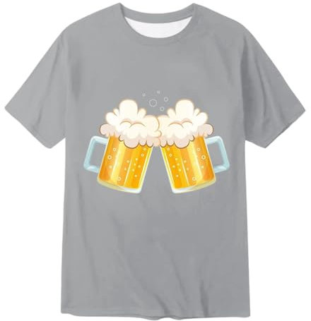 Oktoberfest Herren T-Shirt Mode Sommer Rundhals Kurzarm Tops Atmungsaktiv Bequeme Kleidung Bierdruck T Shirt L Herren Oktoberfest Herren T-Shirt Bierfest Shirt Männer Trachten T-Shirt (2-Grey, L)