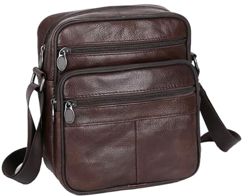 Vpoofree Umhängetasche Herren Schultertasche Leder Tasche Vintage Herrentasche zum Umhängen Shoulder Bag Men Crossbody Handytasche Messenger Bag für Arbeit Reise Alltagsleben
