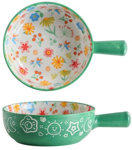 Large Pasta Bowl Bowl with Handles, French Onion Soup Bowls, French Onion Soup Crocks, Fruit Bowls Salad Bowls For Cereal, Stew, Chilli, Pot Pies, Baking, Microwave Dishwas(Size:22.5×16×5.5cm,Color:F)