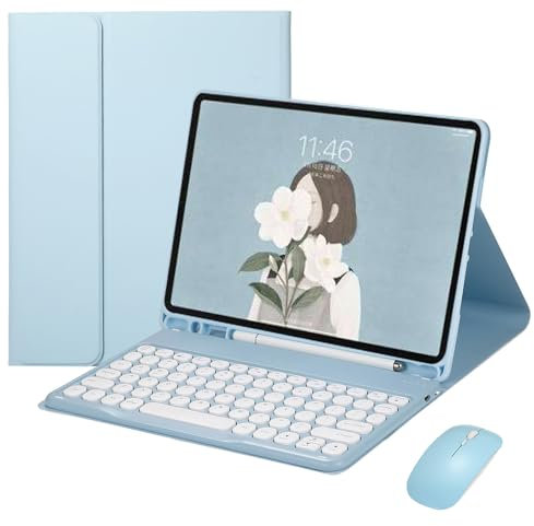 ZKAIAI Custodia Tastiera con Mouse Bluetooth Senza Fili per iPad Mini 5/4/3/2/1, Tastiera QWERTY Ricaricabile con Cover Protettiva Magnetica per iPad Mini 7,9 Pollici, Portapenne Incorporato, Blu