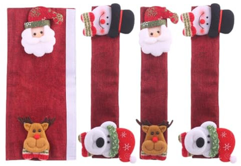 Fundas de manija de puerta de cocina de Navidad, 4 protectores de manija de Navidad, fundas de mango, cubiertas de manijas de electrodomésticos, cubiertas de manijas de puerta de refrigerador