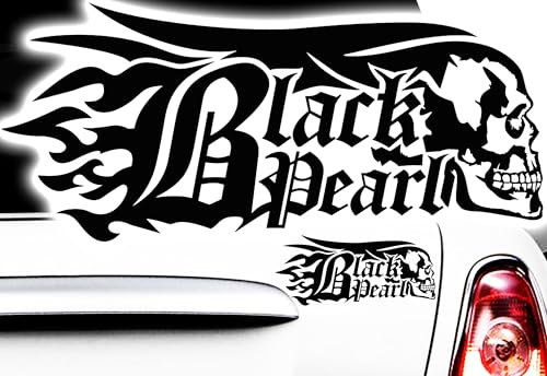 2x BLACK PEARL 20cm Pirat Front Heckscheibenaufkleber Black Pearl MOTORRAD Aufkleber Sticker Schädel Totenkopf Skull