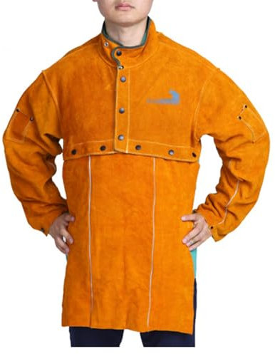 DSQIANG Leder-Schweißer-Jacke, Heavy Duty Split Cowhide Leder Open Back Welding Jacket, Hitze Flamme Resistent Schweißen Mantel(XXL)