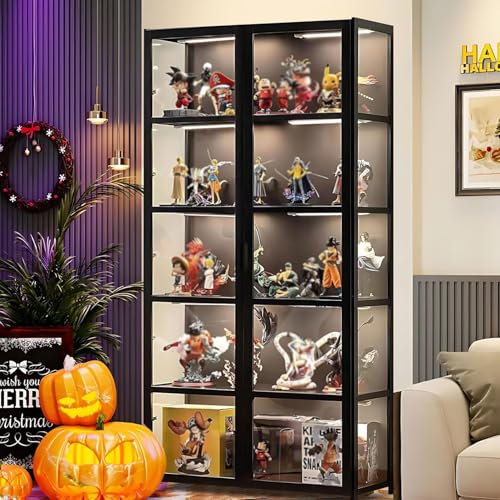 Pounjsd vitrine Transparente pour Salon, Vitrine pour Objet de Collection, vitrine pour Collection Bois et Acrylique, vitrine fermée pour Collection poupée, vitrine en Acrylique Figurine Noir