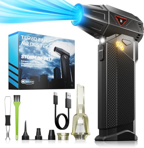 YJHome Electric Air Duster 180000RPM Stufenlose Geschwindigkeitsregulierung Cordless Air Duster, Bürstenloser Motor Elektrische Staubgebläse für PC, Computer, Tastatur, Outdoor, Haus, Auto